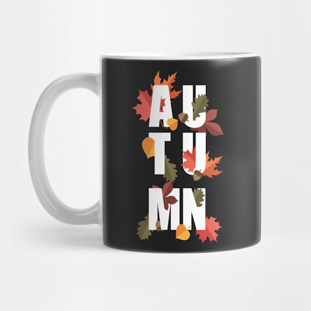 Autumn word and leaves WHITE by PrintablesPassions